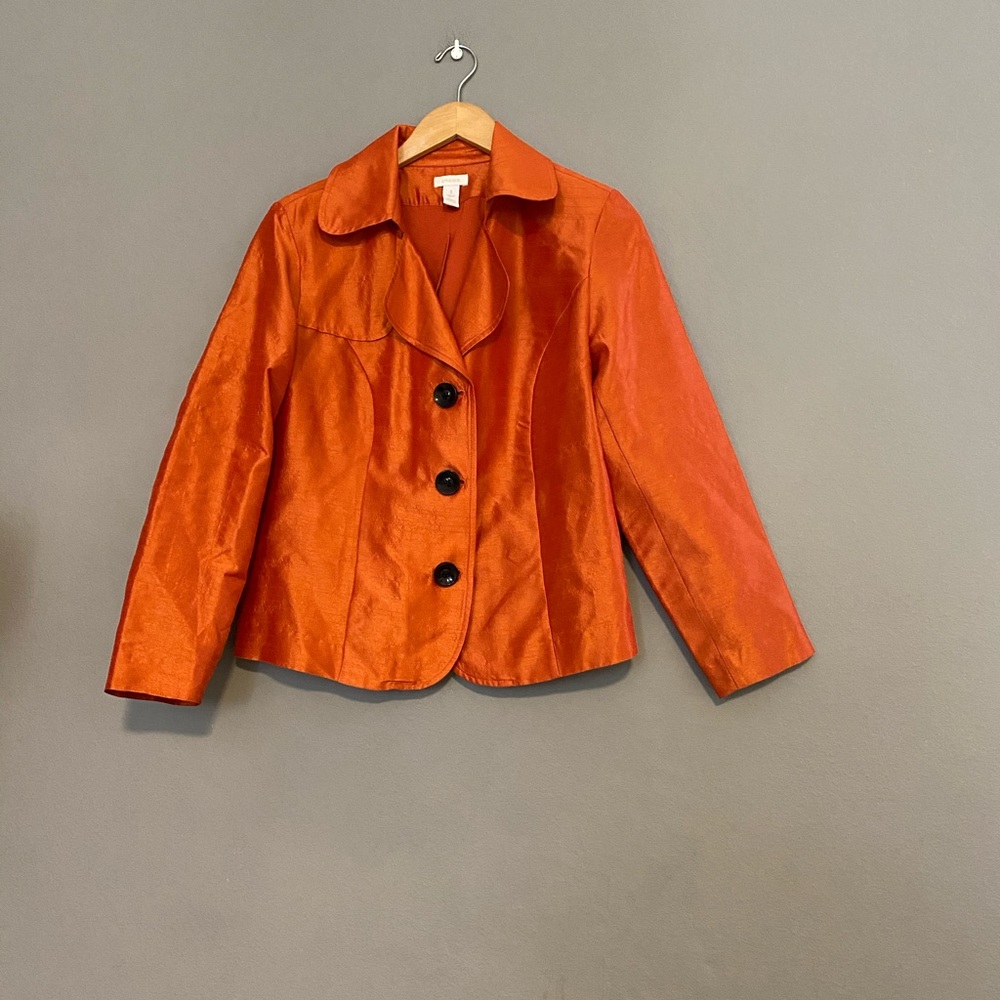 CHICO'S SIZE 1 ORANGE 3 BUTTON BLAZER NWOT